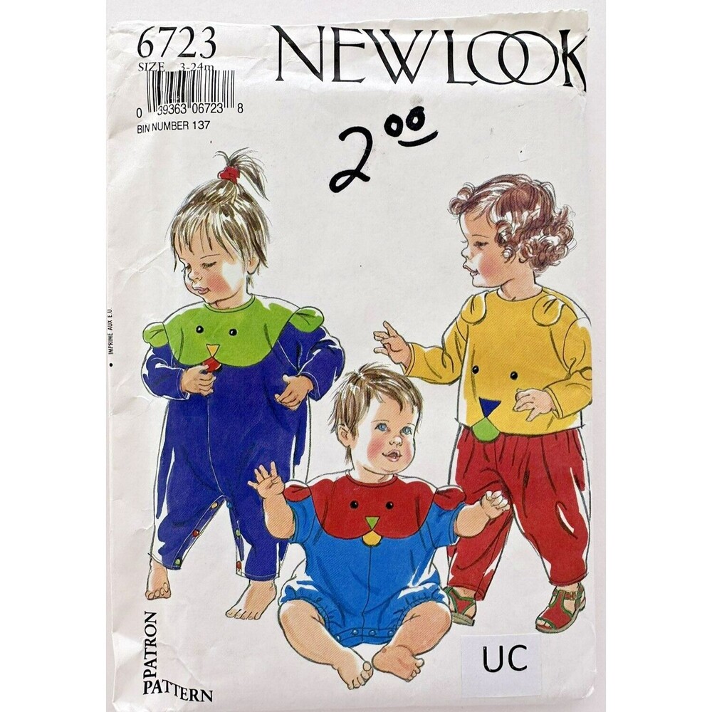 Vintage Romper New Look 6723 Infant/Toddler Playsuit Pant Top SZ 3-24mo UNCUT